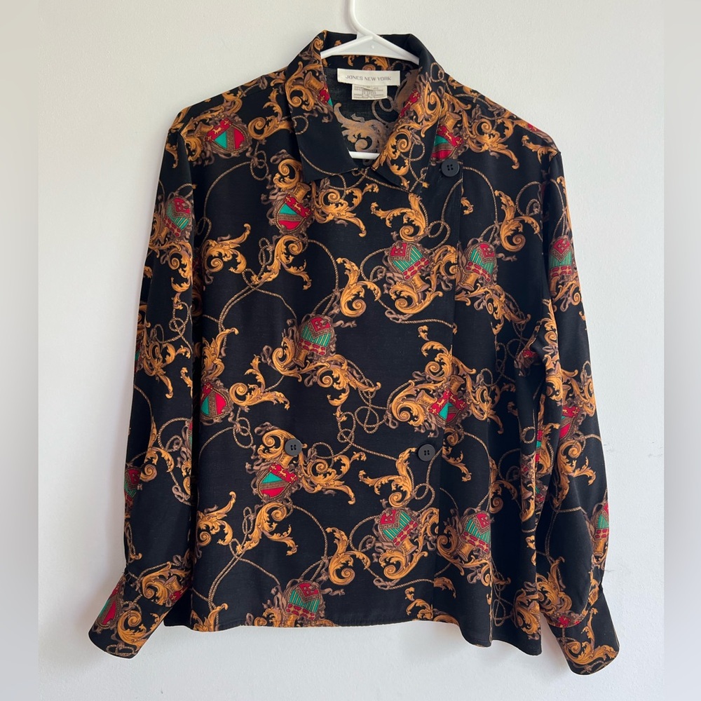 Vintage Y2K All overPrint Jack& Jones New York  Blouse Made in Taiwan  office